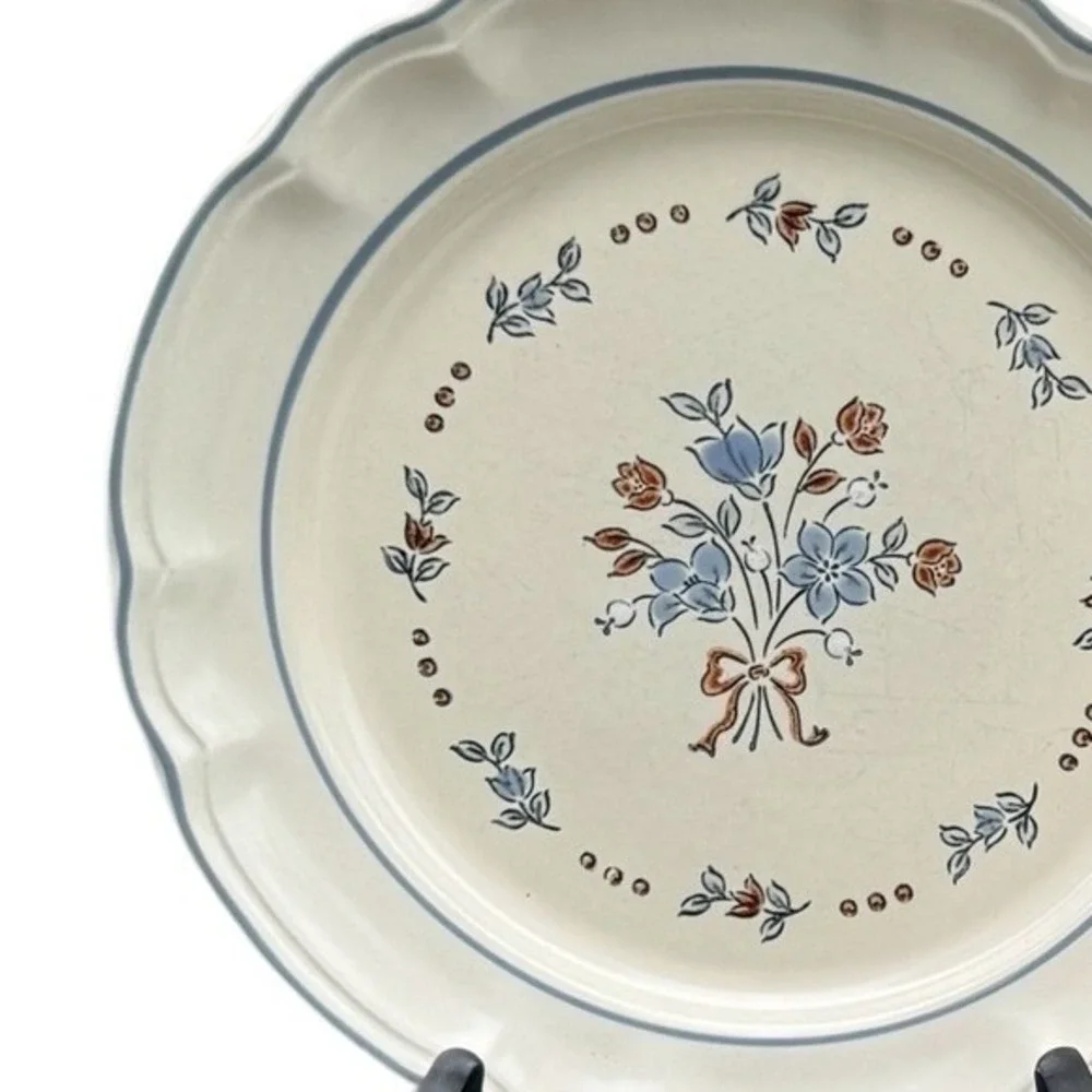 Cordella Bluet Salad Plates Collection Hand Decorated Stoneware Floral Set of 4